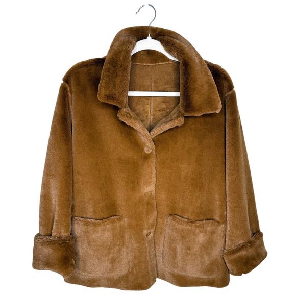 Brandon Thomas Reversible Faux Suede and Faux Fur Coat Size Large Chestnut Brown - Picture 10 of 11
